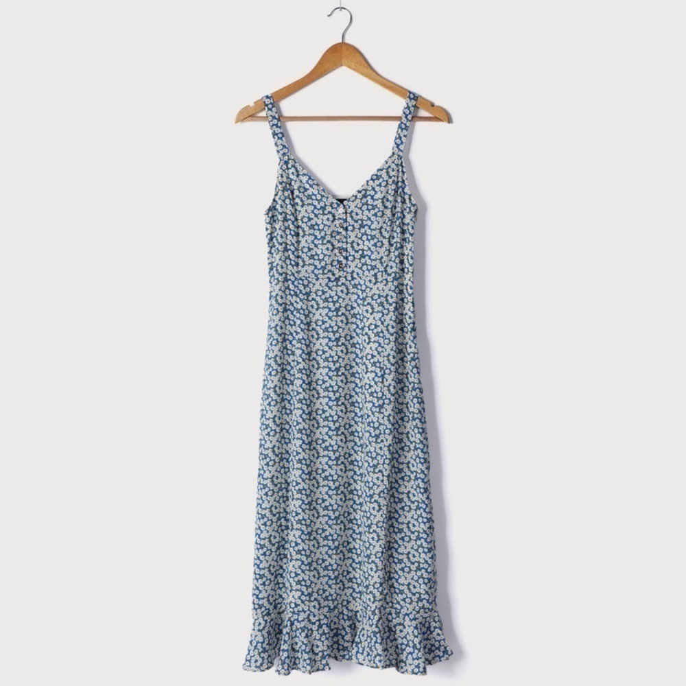 Lulu’s Darling Daisy Blue Floral Midi Dress Size Large Nwt - Picture 3 of 11